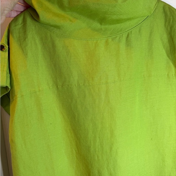 Tahari Avocado Green Sheath Mini Dress Tunic Short Sleeve Pockets Linen Artsy - Picture 4 of 16